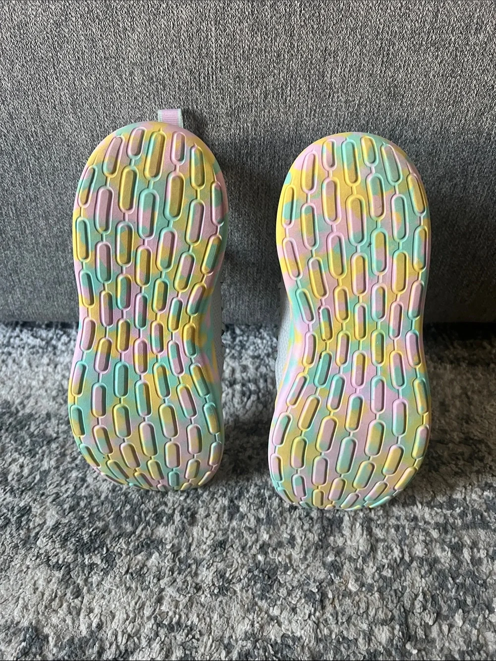 adidas women’s Light Gray Sneakers with Pastel Rainbow Accents